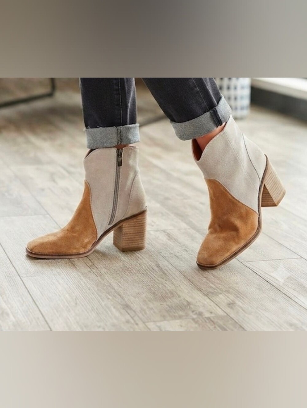 BEAST FASHION Two-Tone Suede Ankle Boots Size 7.5 Womens